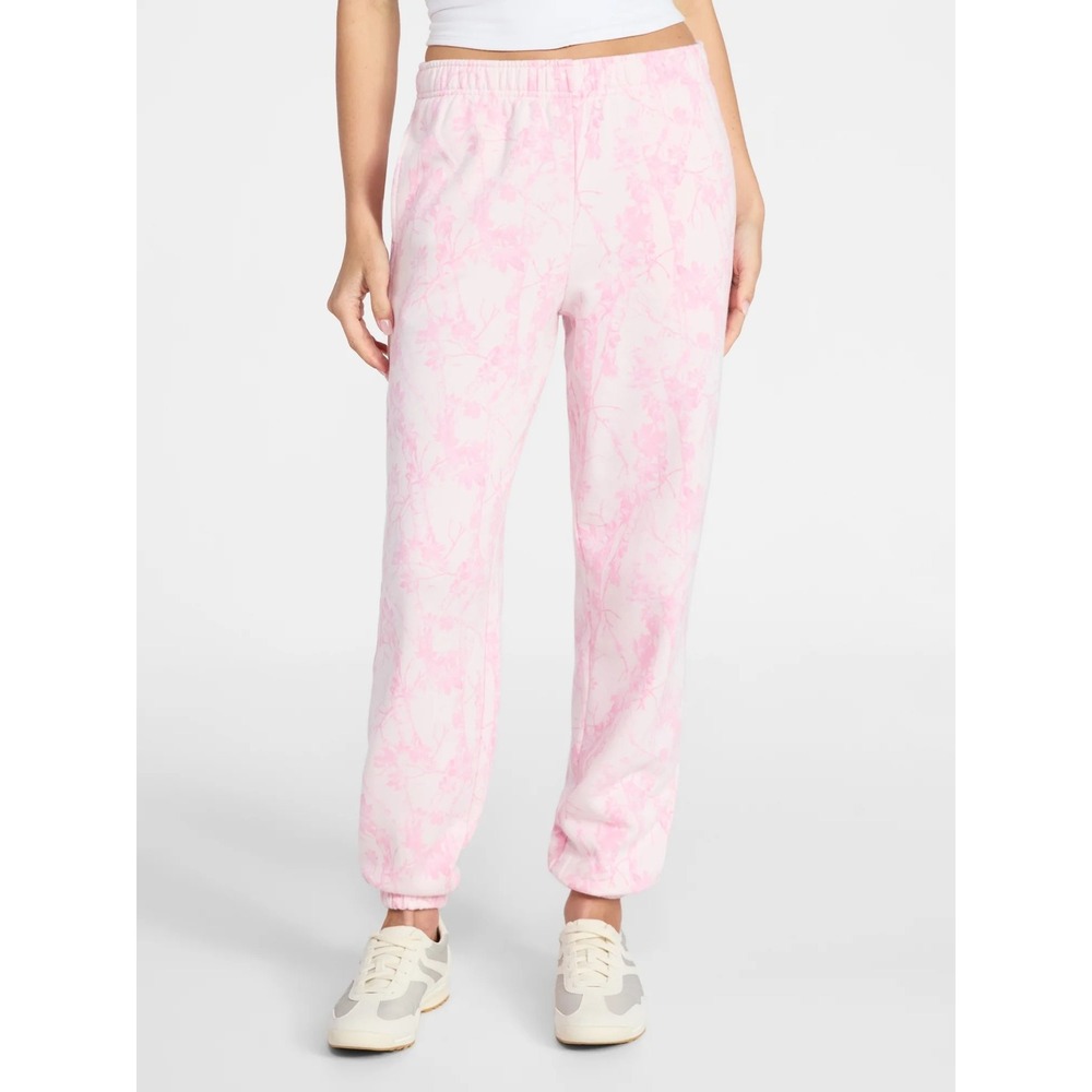 No Boundaries‎ Pink White Branch Camo Jogger Sweatpants Womens XL Relaxed Fleece